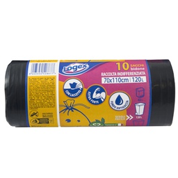 [81515] 10 sacchi immondizia 43mic 70X110 120Lt nero Logex