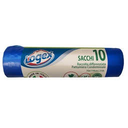 [57546] 10 SACCHI IMMONDIZIA 70X110CM 110LT HD 16mic BLU LOGEX