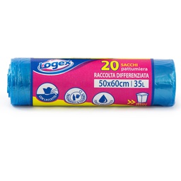 [82221] 20 Sacchetti immondizia 50x60cm 35Lt 9mic Azzurro trasp. Logex