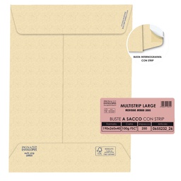 [46963] 250 buste sacco MULTI STRIP LARGE avana carta ric. 190x260x40mm 100gr Pigna Enve