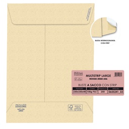 [46964] 250 buste sacco MULTI STRIP LARGE avana carta ric. 230x330x40mm 100gr Pigna Enve