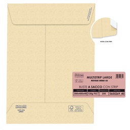 [46966] 250 buste sacco MULTI STRIP LARGE avana carta ric. 300x400x40mm 120gr Pigna Enve