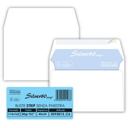 [54932] 25 busteSILVER80 STRIP FSC®bianca internografata s/finestra114x162mm80gr Pigna E
