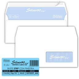 [32075] 25 buste SILVER90 STRIP FSC® bianca internografata c/finestra110x230mm90gr Pigna