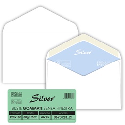 [32066] 25 buste SILVER MATIC FSC® gommata bianca s/finestra 120x180mm 80gr Pigna Envelo