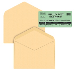[36978] 500 buste GIALLO POSTALE gommata carta riciclata FSC® 180x240mm 80gr Pigna Envel