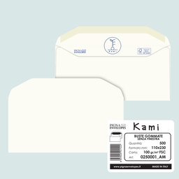 [90091] 500 busteKAMI GOMMATE bianca carta riciclataFSC®s/finestra 110x230mm 100gr Pigna