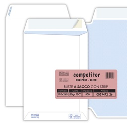 [32082] 500 buste sacco COMPETITOR FSC® bianca strip adesivo 190x260mm 80gr Pigna Envelo
