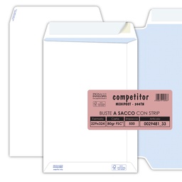 [36994] 500 buste sacco COMPETITOR FSC® bianca strip adesivo 230x330mm 80gr Pigna Envelo