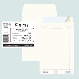 [90095] 500 buste sacco KAMI STRIP bianca carta riciclata FSC® 162x229mm 100gr Pigna Env