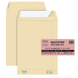 [36986] 500 buste saccoMULTI STRIPavana carta ric. FSC®strip ades.190x260mm 100gr Pigna