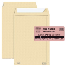 [37000] 500 buste sacco MULTI STRIPavana carta ric.FSC®strip ades. 250x353mm 100gr Pigna