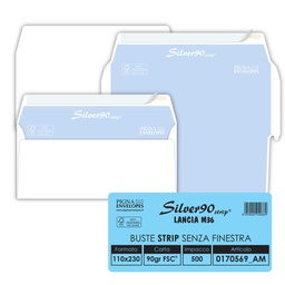 [36972] 500 busteSILVER90 STRIP FSC®bianca internografata s/finestra110x230mm 90gr Pigna