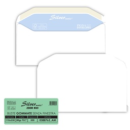 [90089] 500 buste SILVER MATIC 80 FSC® gommata bianca s/finestra 110x230mm 80gr Pigna En