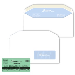 [90090] 500 buste SILVER MATIC LUX FSC® gommata bianca c/finestra 110x230mm 80gr Pigna E