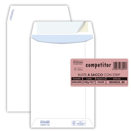 [36985] 50 buste sacco COMPETITOR FSC® bianca strip adesivo 300x400mm 80gr Pigna Envelop