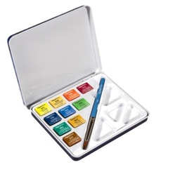 [85386] Acquerelli AQUAFINE Scatola met. 10 godet +pennello+tavolozza Daler Rowney