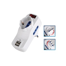 [77580] ADATTATORE ROTANTE 2 PRESE BIPASSO 2P+T 10/16 A+ 1 Schuko+2 PRESE USB MELCHIONI