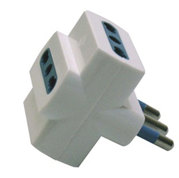 [62602] ADATTATORE TRIPLO Bianco CON SPINA 2P+T 16A - 3 PRESE BIPASSO 10/16A