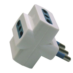 [62602] ADATTATORE TRIPLO Bianco CON SPINA 2P+T 16A - 3 PRESE BIPASSO 10/16A
