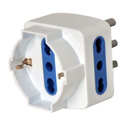 [59160] ADATTATORE TRIPLO CON SPINA 2P+T 16A - 2 PRESE 10/16A + 1 SCHUKO