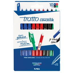 [80150] Astuccio 10 penne sfera cancellabile CANCELLIK 1,0mm ass. ro/bl/ne/ve TRATTO