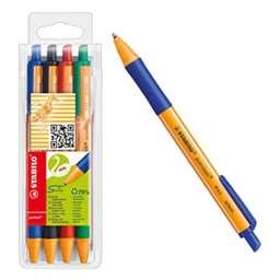 [73374] Astuccio 4 penna a sfera a scatto POINTBALL® GREEN STABILO 4colori