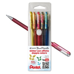 [82704] Astuccio 5 roller gel Hybrid Dual Metallic 1,0mm colori assortiti PENTEL