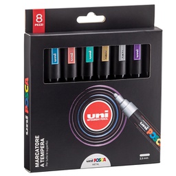 [94338] Astuccio 8 marcatore Uni Posca PC5M p.media 1,8-2,5mm col.ass. metal UNI