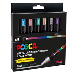 [94338] Astuccio 8 marcatore Uni Posca PC5M p.media 1,8-2,5mm col.ass. metal UNI