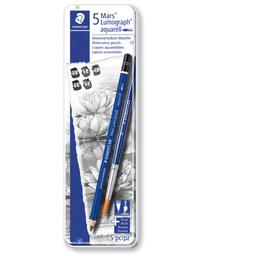 [82654] Astuccio metallo 5 matite+pennello Mars® Lumograph® acquerell. 3 grad.Staedtler