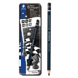 [79597] Astuccio metallo 6 matite Mars® Lumograph®BLACK 4gradazioni Staedtler