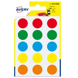 [83398] Blister 90 etichetta adesiva tonda PSA col.ass. D19mm Avery