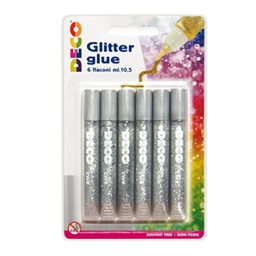 [82426] Blister colla glitter 6 penne 10,5ml argento DECO
