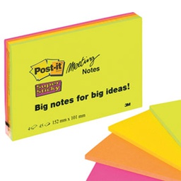 [53557] BLOCCO 45foglietti Post-it® Super Sticky 101x152mm MEETING NOTE NEON 6445-SSP