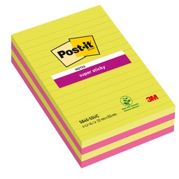 [53556] BLOCCO 45foglietti Post-it® Super Sticky 127x203mm righe ULTRACOLOR 5845-4SSUC
