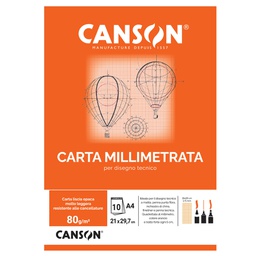[63705] BLOCCO CARTA OPACA MILLIMETRATA 210x297mm 10FG 80GR CANSON