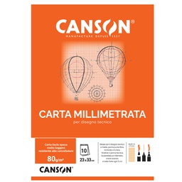 [63706] BLOCCO CARTA OPACA MILLIMETRATA 230x330mm 10FG 80GR CANSON
