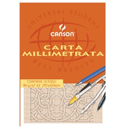 [63707] BLOCCO CARTA OPACA MILLIMETRATA 297x420mm 10FG 80GR CANSON