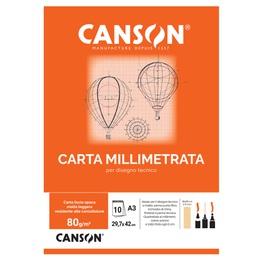 [63707] BLOCCO CARTA OPACA MILLIMETRATA 297x420mm 10FG 80GR CANSON