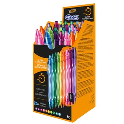 [89198] Box 30 penne sfera scatto 10 colori assortiti Gelocity quick dry BIC®