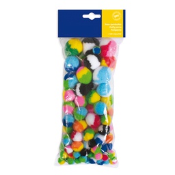 [91584] Busta 100 pz pompon a strisce dim. 10-35mm in colori assortiti DECO