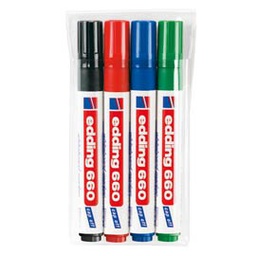 [77295] BUSTA 4 MARCATORI PER LAVAGNE BIANCHE EDDING 660 TRATTO 1,5 - 3,00mm COL ASS.