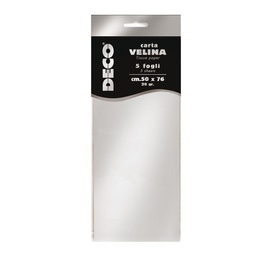 [91223] Busta 5 fogli carta velina metallizzata 20gr 50x76cm argento DECO
