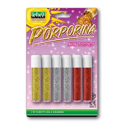[46580] BUSTA 6 TUBI PORPORINA GLITTER ASSORTITO 2GR LEBEZ