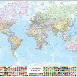 [57416] CARTA GEOGRAFICA MURALE PLANISFERO C/BANDIERE 132X97CM BELLETTI