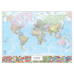 [57416] CARTA GEOGRAFICA MURALE PLANISFERO C/BANDIERE 132X97CM BELLETTI