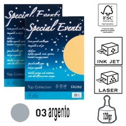 [53509] Carta metallizzata SPECIAL EVENTS A4 20fg 120gr argento FAVINI